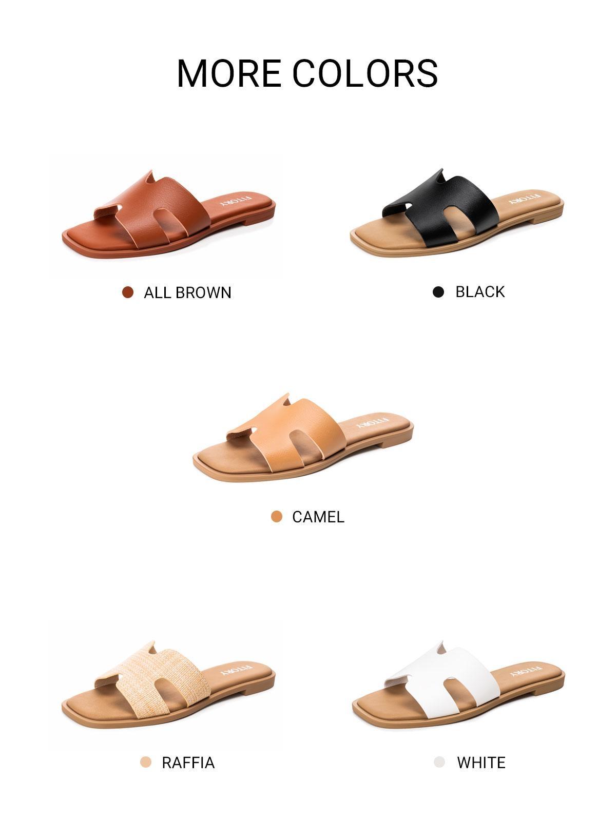 FITORY Women's Casual Flat Sole Slide Sandals - Square Open Toe Footwear with Cushioned Footbed for Summer