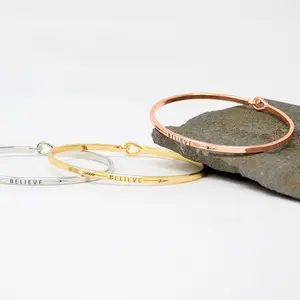BELIEVE >>> | Inspired Message Engraved Simple Bangle Bracelet | Anniversary, Birthday, Christening, Christmas, Confirmation/Communion, Engagement, Father's Day, Graduation, Mother's Day, Valentine's Day, Wedding