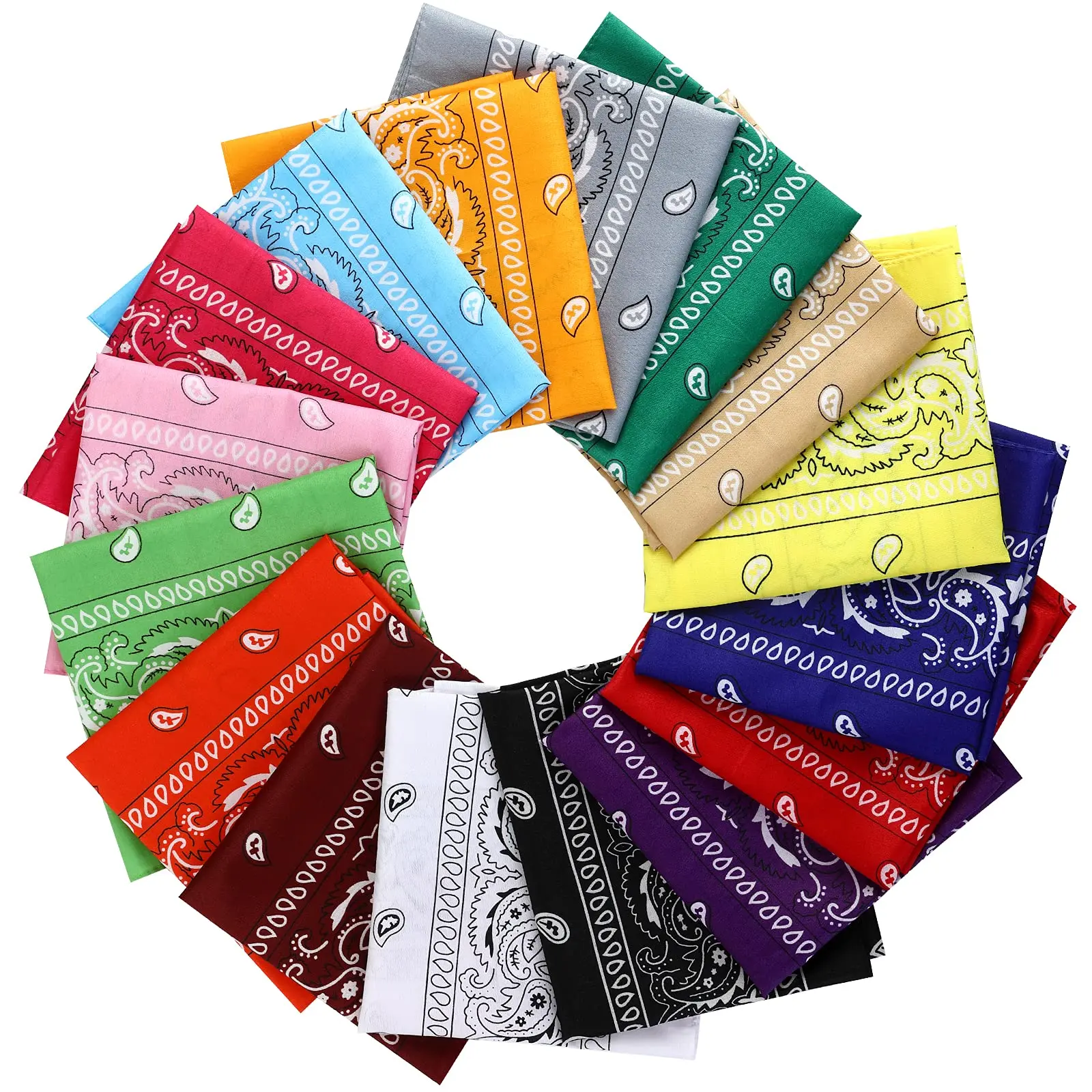 16 Pack Paisley Polyester Bandanas, Multi-Purpose Cowboy Head Wraps for Cool Female Styling, Unisex Daily Accessory, 22X22" Inch, Guys, Synthetic, Casual, Gender Neutral Head Scarves, Camping, Hiking, Parties, Square, 16Pcs, Assorted, Bright Print Head Sc