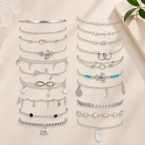 20Pcs Ankle Bracelets for Women Adjustable Beach Anklet Set Surfer Anklet Heart Star Turtle Infinite Anklets Foot Jewelry