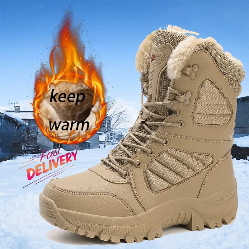 Men's Unisex Winter Snow Boots - Warm Plush-Lined Lace-Up Ankle Booties, Slip-Resistant Insulated Outdoor Hiking Footwear, Black, Laces