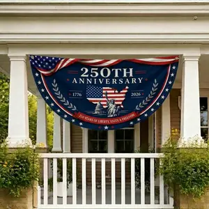 250th Anniversary America Banner, Semicircle Bunting Flag, Patriotic Porch Decor, USA 1776-2026 Fourth of July Outdoor Decoration, USA 250th Anniversary Patriotic Bunting Banner America 1776–2026 Semicircle Fence Flag Christian Freedom Porch