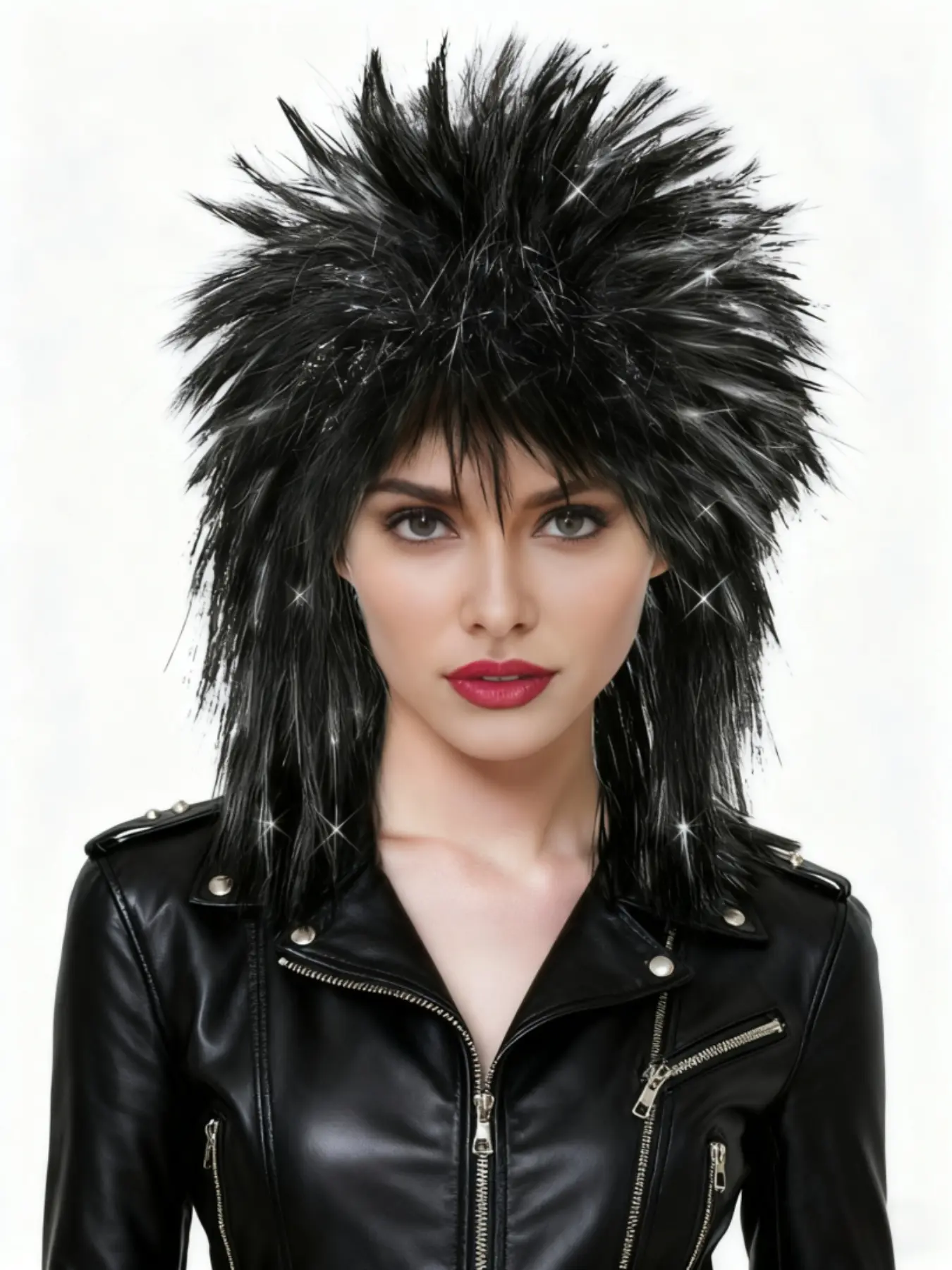 Sparkle Disco Wig/Party Wigs/Fun Wigs, silver Color, Shoulder-Length Punk Rock Style, Medium-Long Cone Synthetic Hair, Perfect for 70s and 80s Themes, Snatched Wig