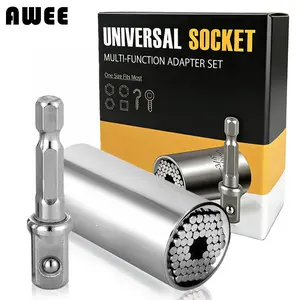 AWEE Super all-in-one socket tool (2 pcs), 7-19mm sockets, detachable for any bolt, multifunctional universal wrench tool kit, comes with 3/8" drill adapter rod, perfect cool gadget and holiday gift for men, fathers/dads, husbands, DIY repair enthusiasts