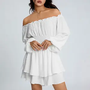 Women Puff Sleeve Romper Off Shoulder Ruffle Dress with Shorts Long Sleeve Flowy Layered Pirate Jumpsuit Playsuits pirate dress women