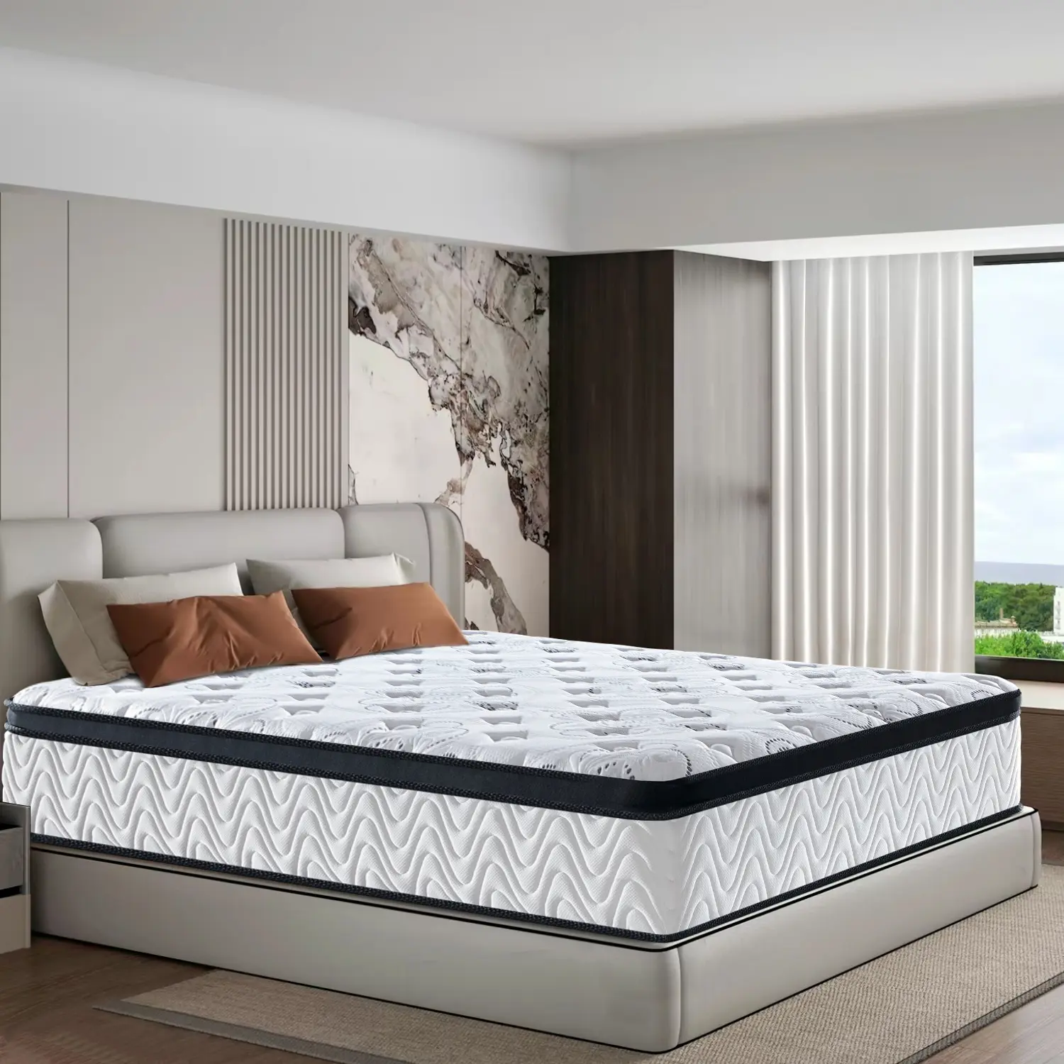 Lechepus King Size Deluxe Hybrid Mattress in a Box - 10-14in High Quality Plush Foam Bed Mattress with Pocket Coils, Back & Neck Support, Motion Isolation, Fiberglass-Free, Memory Foam Layer, High Quality Mattress