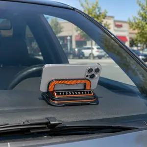 Car Dashboard Phone Holder, 360° Rotating Navigation Stand with Temporary Parking Number Plate, Foldable Non-Slip Car Phone Mount for Most Smartphones