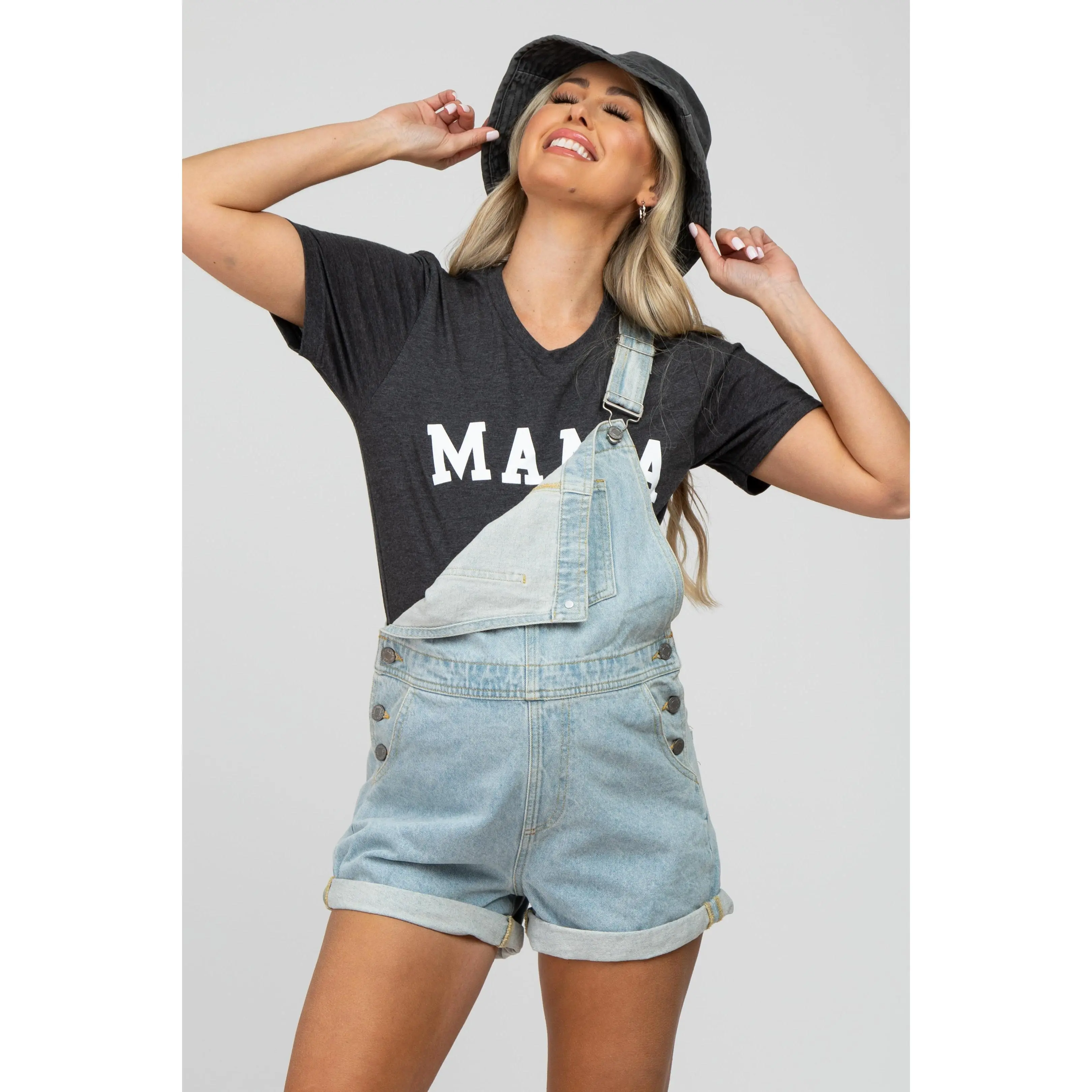 Light Blue Maternity Denim Short Overalls