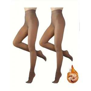 2pcs Women'S Autumn Winter Fleece-lined Tights, Warm Close-fitting Leggings, Soft Elastic High-waisted, Padded Tights