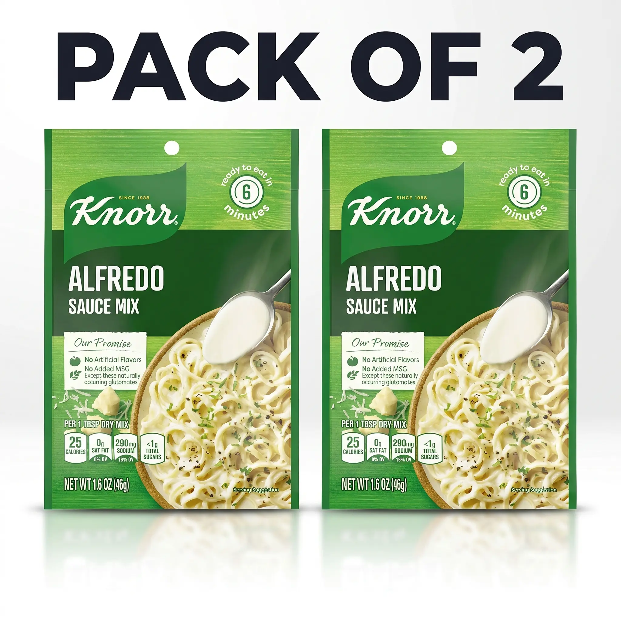 Knorr Creamy Alfredo Pasta Sauce Mix, 1.6 oz Pouches, Pack of 2, Rich & Creamy Alfredo Sauce Mix for Pasta, Fettuccine, Chicken, Vegetables & Casseroles, Quick and Easy Meal Preparation