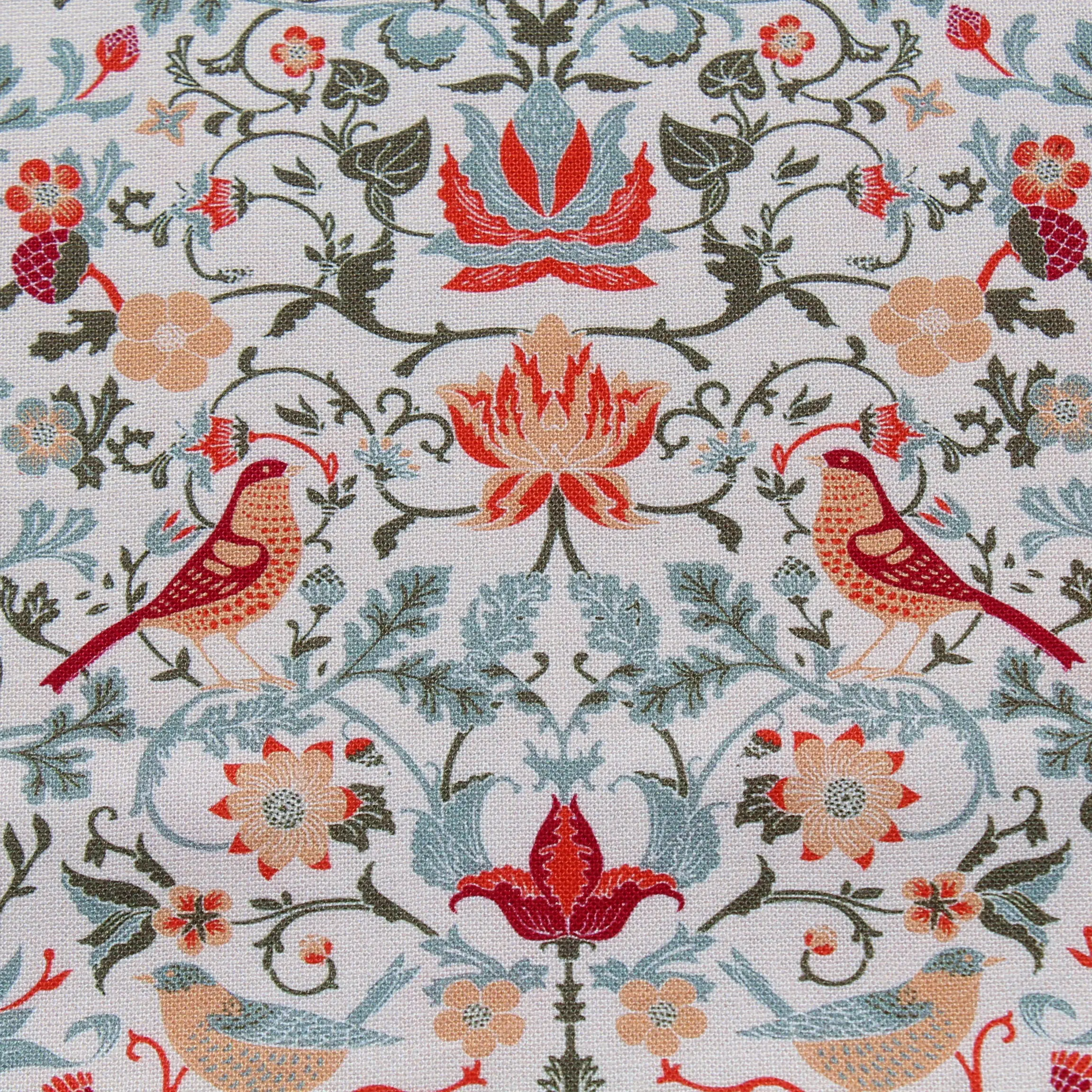Quilting Fabric with Coral & Sage Green Bird Country Print 100% Cotton Fabric by the Yard
