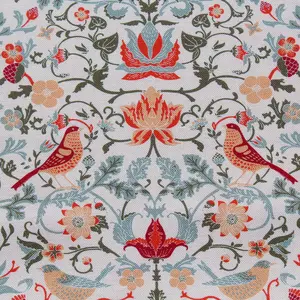 Quilting Fabric with Coral & Sage Green Bird Country Print 100% Cotton Fabric by the Yard