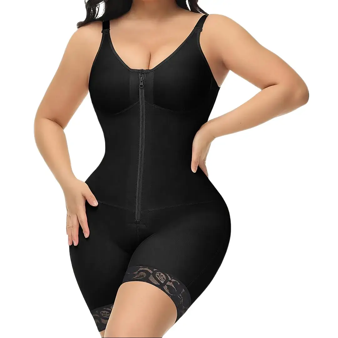 Women's High-Stretch Colombian V-Neck Sleeveless Nylon Blend Shapewear Suit - Waist Cincher, Tummy Slimming, Butt Lifter, Zipper Crotch, Faja Leggings Design, Junior Sizes, for Christmas, Easter Use