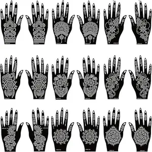 18 Sheets Henna Stencils Henna Tattoo Stencil Kit, Hand Henna Temporary Tattoo Stencils for Women and Girls Arabian Realistic Tattoo Stickers