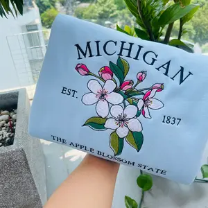 Embroidered Michigan The Apple Blossom State Sweatshirt, US State Flowers Sweatshirt, Michigan 1837 Sweatshirt