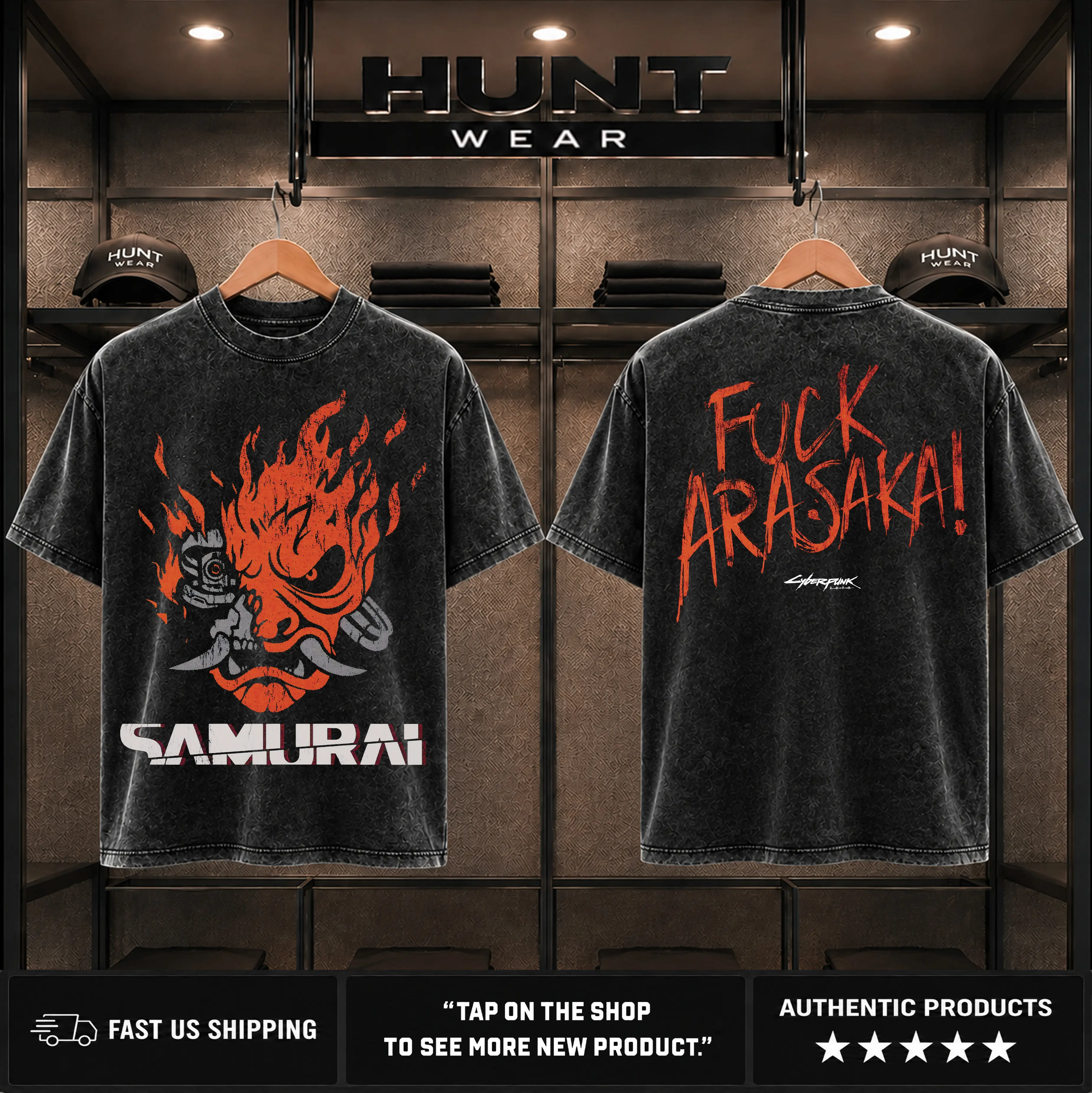 Cyberpunk Edgerunners 2077 arasaka Anime game Vintage Washed Graphic Tee - Double-Sided Print Unisex T-Shirt - Edgerunners Manga Streetwear Shirt,