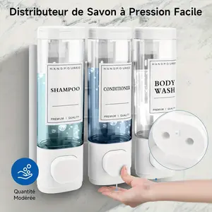 Wall-mounted Soap Dispenser, Shower Gel Dispenser, 3-in-1 Shampoo and Conditioner Dispenser, No Drilling Required, ABS Material,