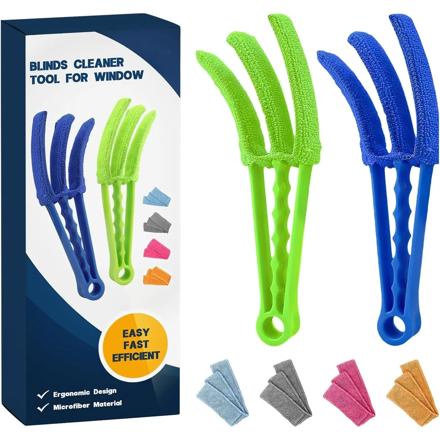 Window Blind Cleaner Duster Brush - 2 Pack with 6  Microfiber Sleeves for Venetian Blinds, Shutters, Air Conditioner Vents and Jalousie Dust Removal