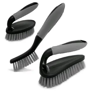 Scrub Brush Set of 3pcs - Cleaning Shower Scrubber with Ergonomic Handle and Durable Bristles - Grout Cleaner Brush - Scrub Brushes for Cleaning Bathroom/Shower/Tile/Kitchen/Floor/Bathtub/Carpet