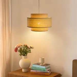 Booniture Bohemian Pendant Light - Stacked Cylinder Bamboo Shade, Kaleidoscopic Shadows, Adjustable Cord, E26 Bulb Included, For Kitchen Islands, Dining Rooms, Entryways, And Bedrooms, Lights, WeeklyDeals