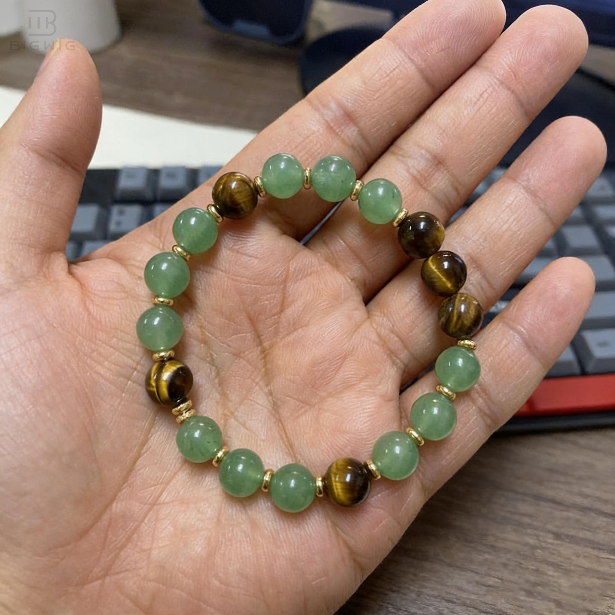 1pc Money Attraction Bracelet for Women, Green Aventurine & Tiger Eye for Abundance, Wealth and Prosperity, Daily Wear Jewelry Gift for Birthday, Anniversary, Summer Vacation & Theme Parties, Spiritual Crystal Gift for Mother's Day Father's Day