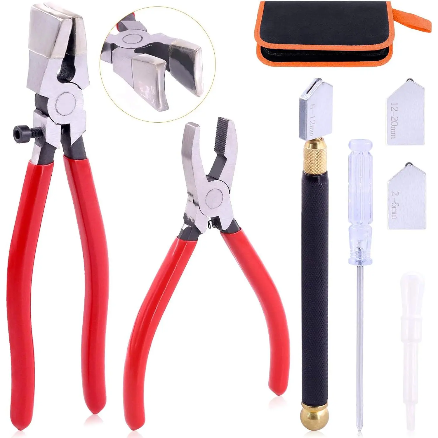 3Pcs Premium Glass Breaking Pliers & Cutter Kit Set, Equipped with Rubber Tip and Spring Jaws, for Stained Glass, Mosaics