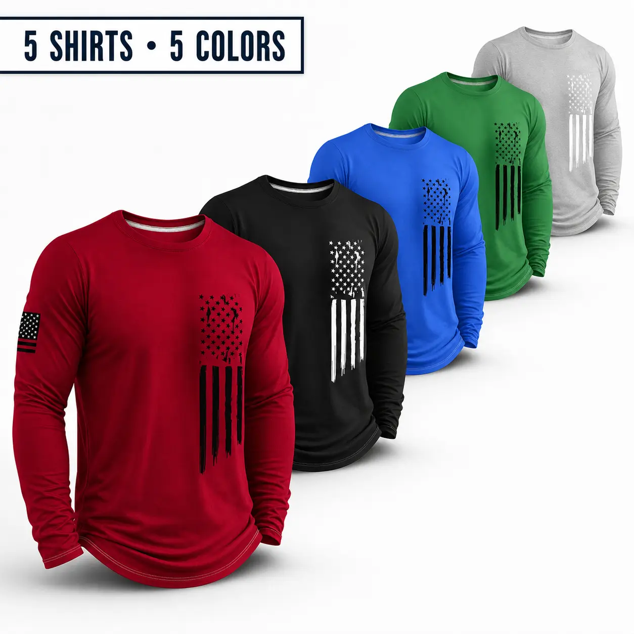 Men's 5-piece long sleeved T-shirtlightweight plain color lining Patriot Apparelmen's clothing suitable for gym sports wear,quick drying breathable fabric for daily casualwear, spring and autumn men's clothingAthletic Apparel Athletic Mesh