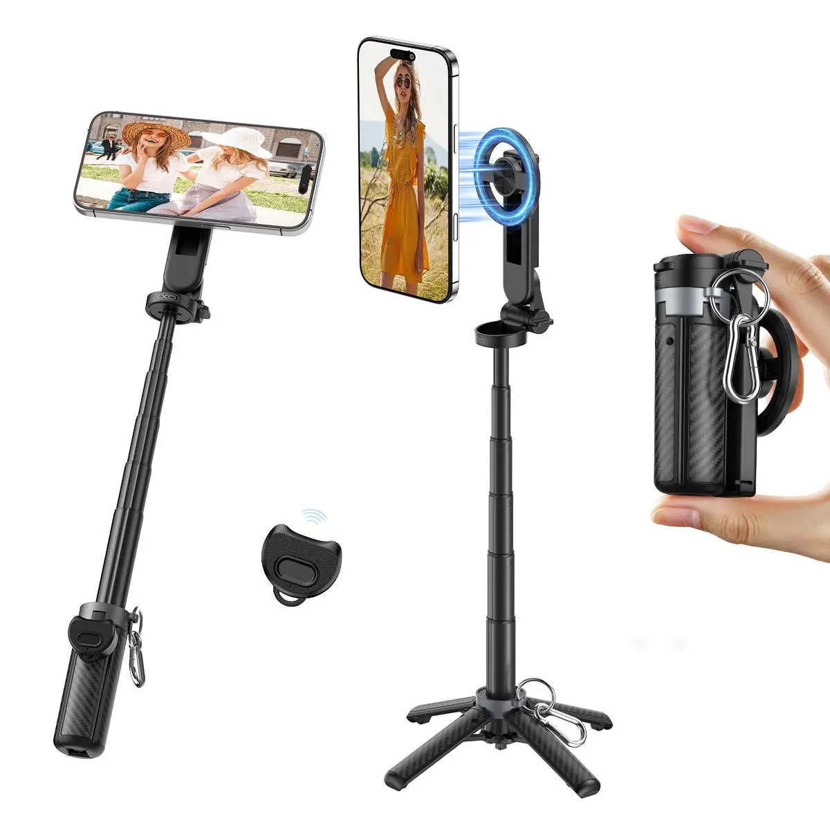 2026 Edition Four-in-One Magnetic Selfie Stick 25 Inches Longer Enhanced Stability Wireless Bluetooth Remote 360° Rotation Compatible with Various Mobile Phones