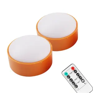 2 Pack Halloween Candle LED Pumpkin Lights with Remote and Timer Orange Color Flickering Battery Operated Decor Jack-O-Lantern Flameless Electric Candles for Pumpkin Home Outdoor Decorations