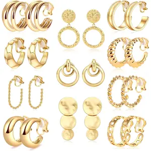 11 Pairs Gold Clip-On Hoop Earrings for Women - Stylish Adjustable Chunky Geometric Hoops, Perfect Gift Set for Fashion Lovers!