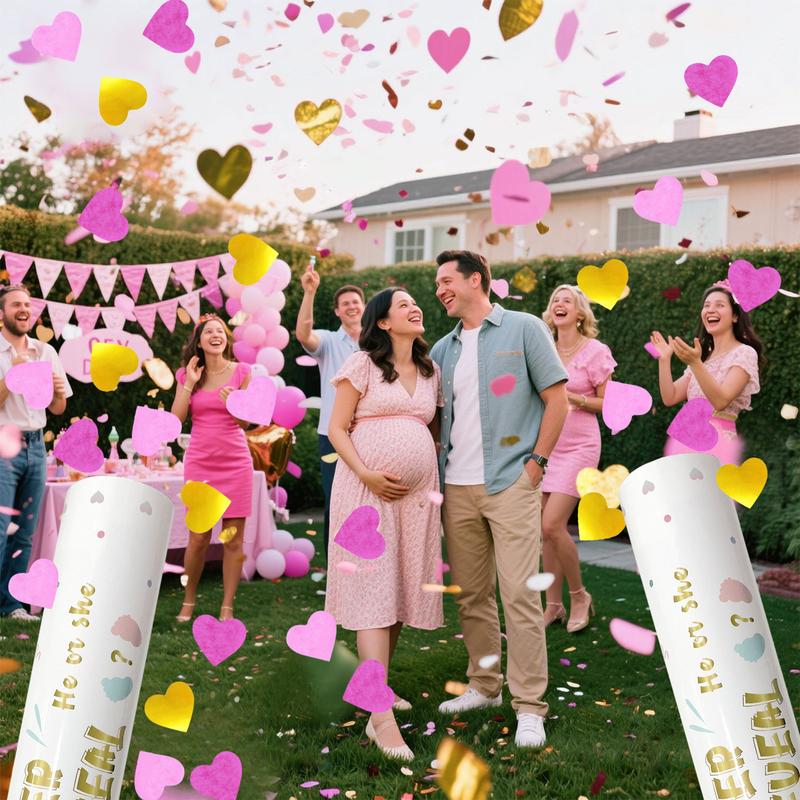 Gender Reveal Confetti Cannon - Biodegradable Heart Shaped Confetti Party Poppers - Pink, 4 Pack - Baby Girl Gender Reveal Party Poppers Cannons Shooters Blaster