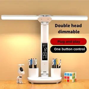 LED Touch Dimmable Desk Lamp with Pen Holder, Clock and Date, USB Powered Foldable Desk Lamp with Display nightstand lamp Adjustable Lights Modern Standing Light cool gadgets lamp