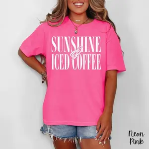 Comfort Colors Neon Sunshine And Iced Coffee T-Shirt, Summer Girl Tee, Sweet Summer Time Tee, Trendy Gift for Women, For Woman