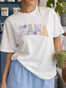 Comfort Colors Women's Cotton Fabric Oversized T-Shirt - Round Neck, Breathable, Comfortable, Colorful Patchwork, Cute Pastel Gingham Graphic, Ideal Mother's Day Gift & Casual Summer Streetwear, Shortsleeve, Fashion