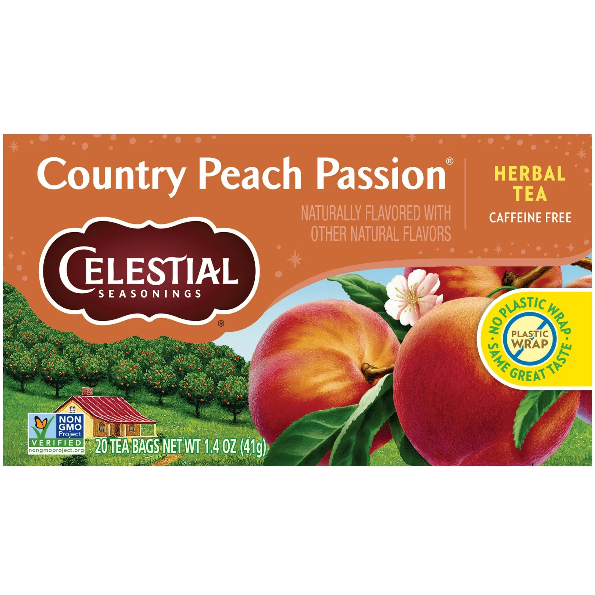 Celestial Seasonings Country Peach Passion Herbal Tea - 20 Caffeine-Free Tea Bags, Naturally Flavored with Chamomile, USA Grown, Recyclable Packaging