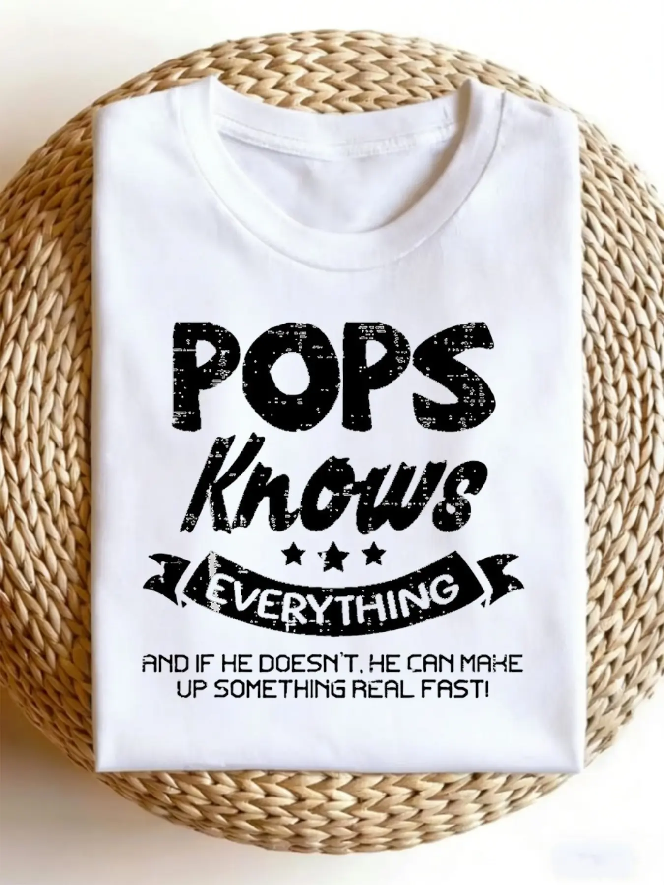 Funny Vintage _Pops Knows Everything_ T-Shirt Suit unisex soft cotton short sleeve t shirt, vintage graphic casual tee for men women teens, perfect birthday holiday gift for camping travel gym daily street  wear