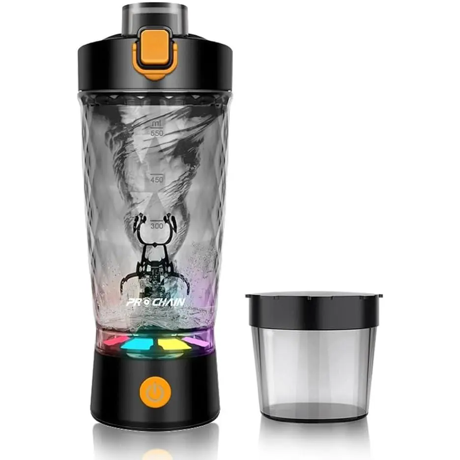 PROCHAIN Electric Protein Shaker Bottle, 22oz BPA-Free Tritan | USB Rechargeable Protein Shake Mixer with Powder Storage Cup, Self Mixing Bottle for Gym, Workout & Sports