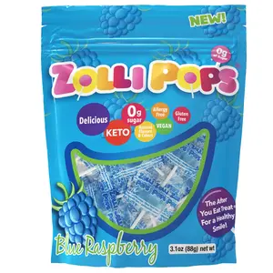 Zollipops Blue Raspberry 3.1oz Pouch Delicious, Zero Sugar, KETO, Gluten Free, Vegan, Allergy Friendly, No Artificial Dyes, Kosher Candy Snack Sweet