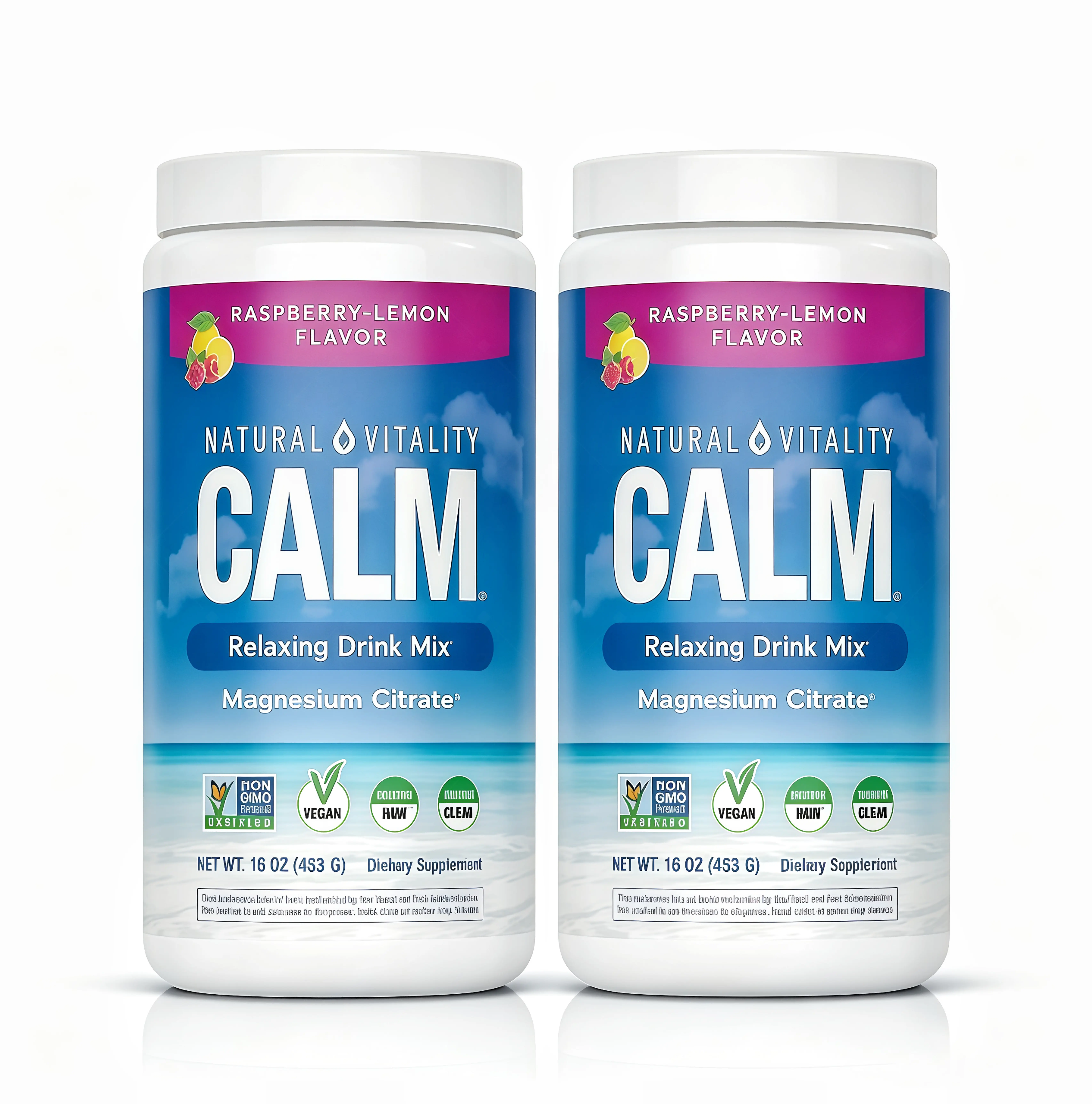 2 Pack MaxCalm Relaxing Drink Mix PS- Anti Stress Drink Mix - With Ionic Magnesium Citrate + Glycinate - Raspberry Lemon Flavor - 16 oz (453 g) - 113 Servings