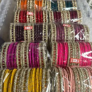 Designer Bangles Set - Colorful Rhinestone CZ Crystal Bridal Bangle Collection of 36 for Stylish Wear and Festive Occasions Seven Colored Bracelets