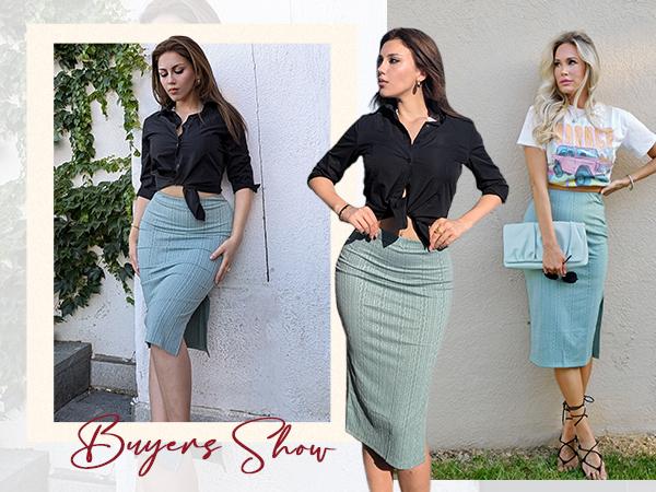 ZEAGOO Womens Knit Midi Skirts Casual Pencil Skirt High Waisted Long Skirts with Slit Elegant Work Office Skirts ZEAGOO Womens Knit Midi Skirts Casual Pencil Skirt High Waisted Long Skirts with Slit Elegant Work Office Skirts