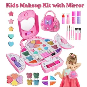 Kids Makeup Kit with Mirror, Washable Pretend Play Makeup Set for Girls 3-8, Princess Cosmetic Toy Set, Birthday Gift, Dress Up Toys for Kids