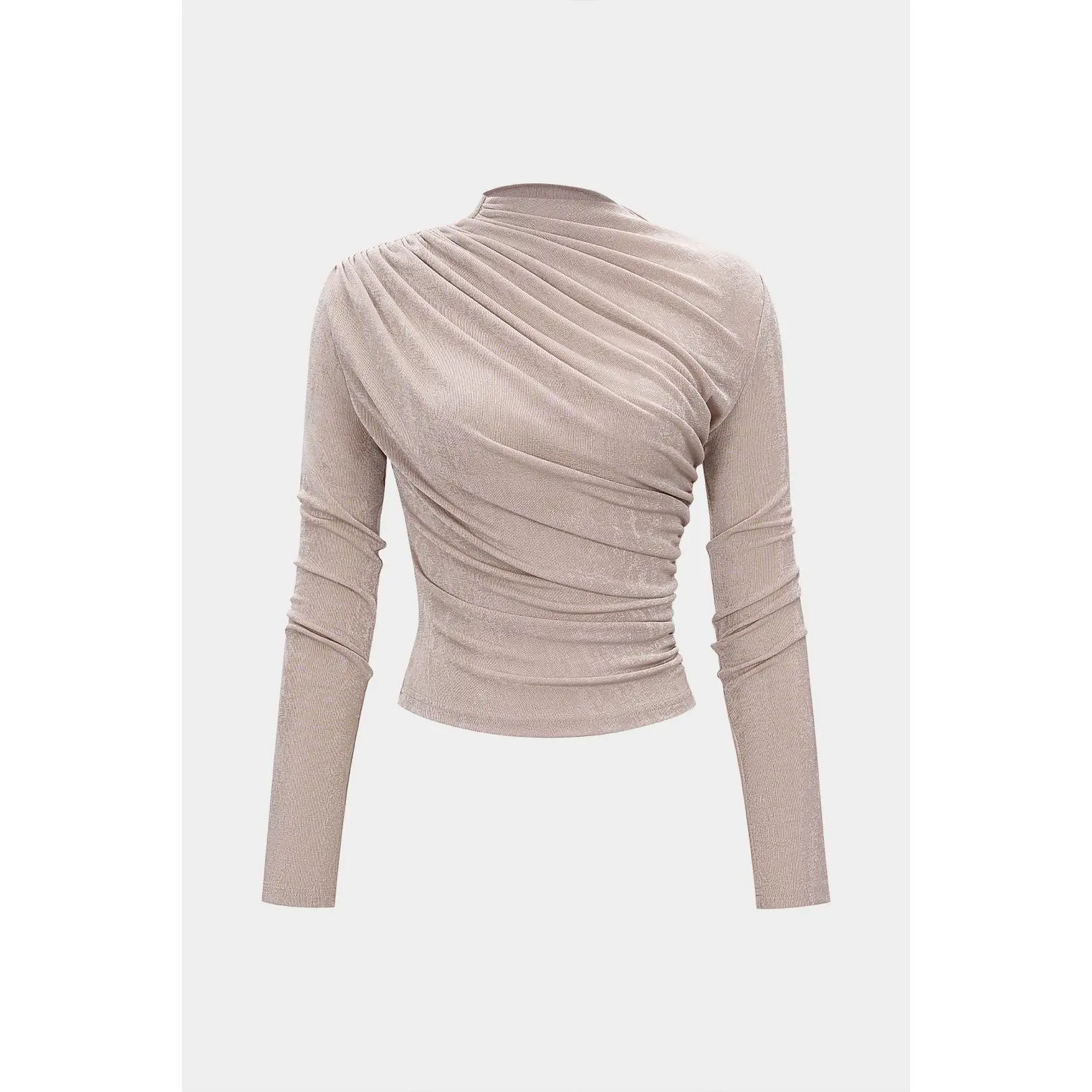 Women's Ruched Jersey Knit Top - Slim Fit Long Sleeve Pullover with Polyester and Elastane for Office Work, Office Wear, Pullover Top, Low Stretch, Occasion: Office/Work