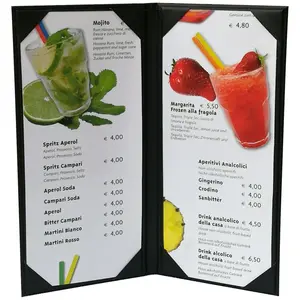5 pcs Restaurant Wine Menu Covers Holders 4.75" X 11" Inches Double View Sold By Box with Clear PVC Sheets for Paper Protection