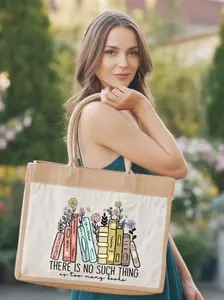 Floral Books Tote Bag for Women - Book Lovers Jute Tote Bag - Burlap Bag for Book Lovers