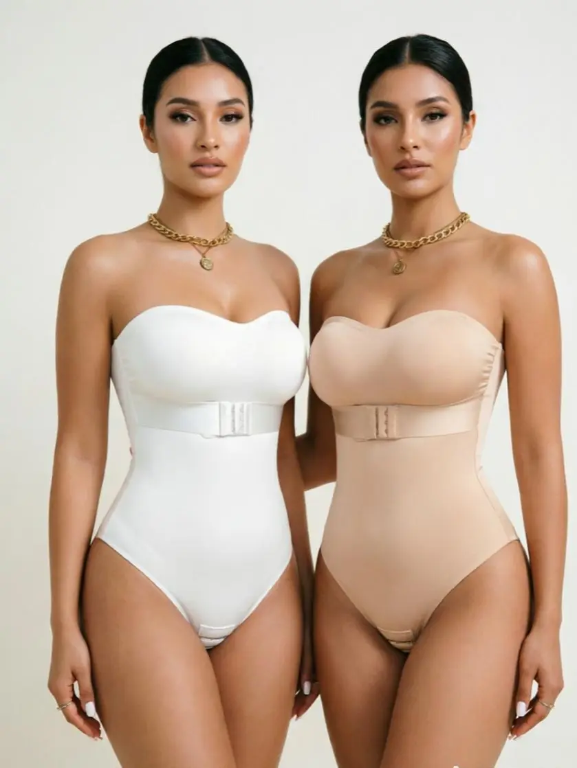 2-Piece Strapless Shapewear Set – Tummy Control & Butt Lift for Dresses, Weddings & Daily Wear(White & Nude)