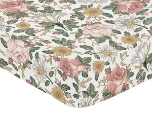 Sweet Jojo Designs Fitted Baby Crib Sheets (Vintage Boho Floral) for Girls, Infant Nursery, Toddler Room - Standard Size (Blush Pink, Shabby Chic, Flower, Rose, Watercolor, Garden, Bohemian Farmhouse)