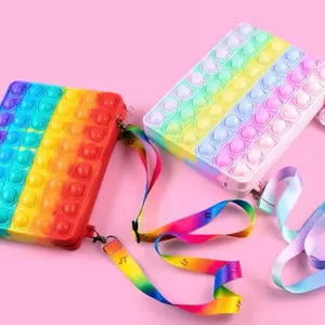 New Pop Fidget Toy Anti Stress Sensory Bag IPad Mini Case Bubbles Bag with Rainbow Colorful Design and Adjustable Strap