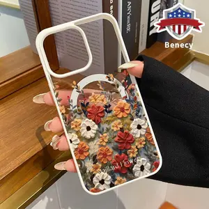 Floral Garden Pattern Magnetic Phone Case Supports Wireless Charging for iPhone 15 17 16 14 Pro Max 13 12 11  Air XR XS Plus E Shockproof Non Slip Protection Silicone Transparent Acrylic Cover Cellphone Protective Casing Flower
