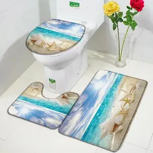 Beach Bath Mat Set Conch Starfish Seashells Natural Ocean Landscape Home Carpet Flannel Bathroom Decor Floor Rugs Toilet Cover